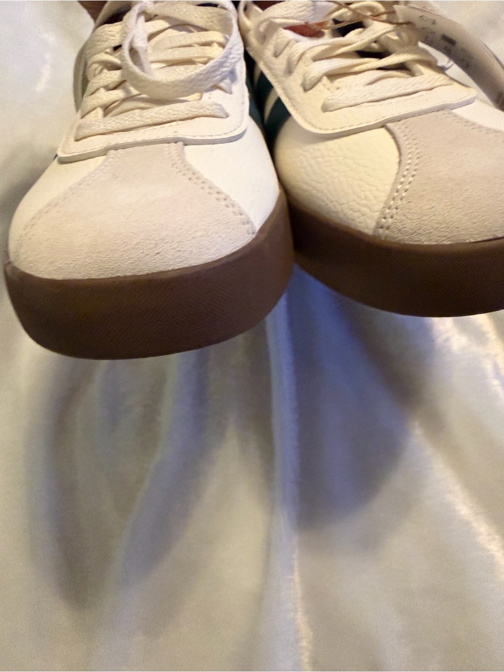 adidas White Sneaker with Green Stripes and Brown Platform - Picture 10 of 12